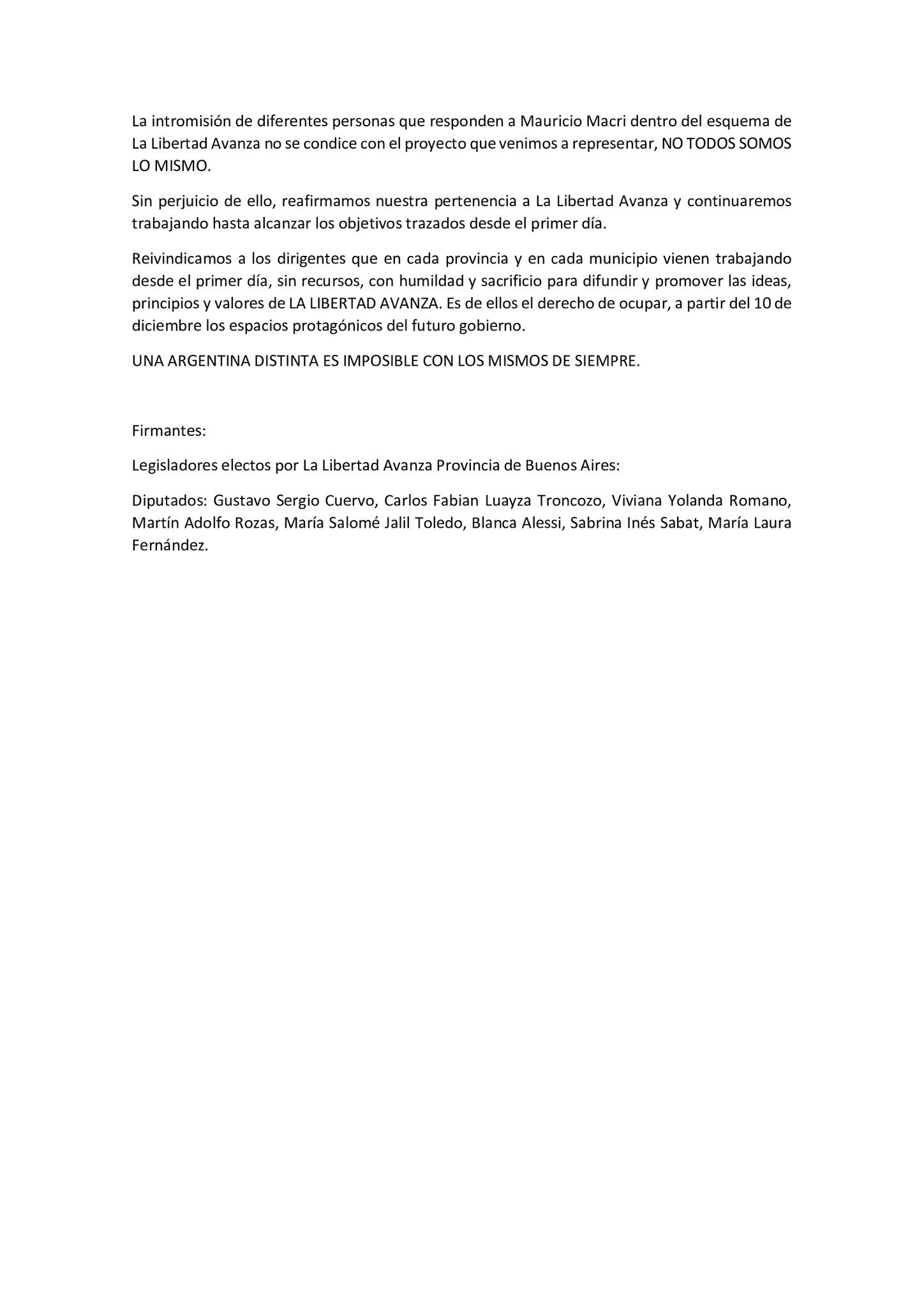 Legisladores bonaerenses de La Libertad Avanza cuestionaron el pacto entre Milei y Macri