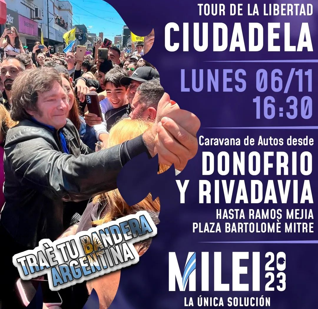 Javier Milei desembarcó en el Palomar en el inicio de su campaña para el balotaje