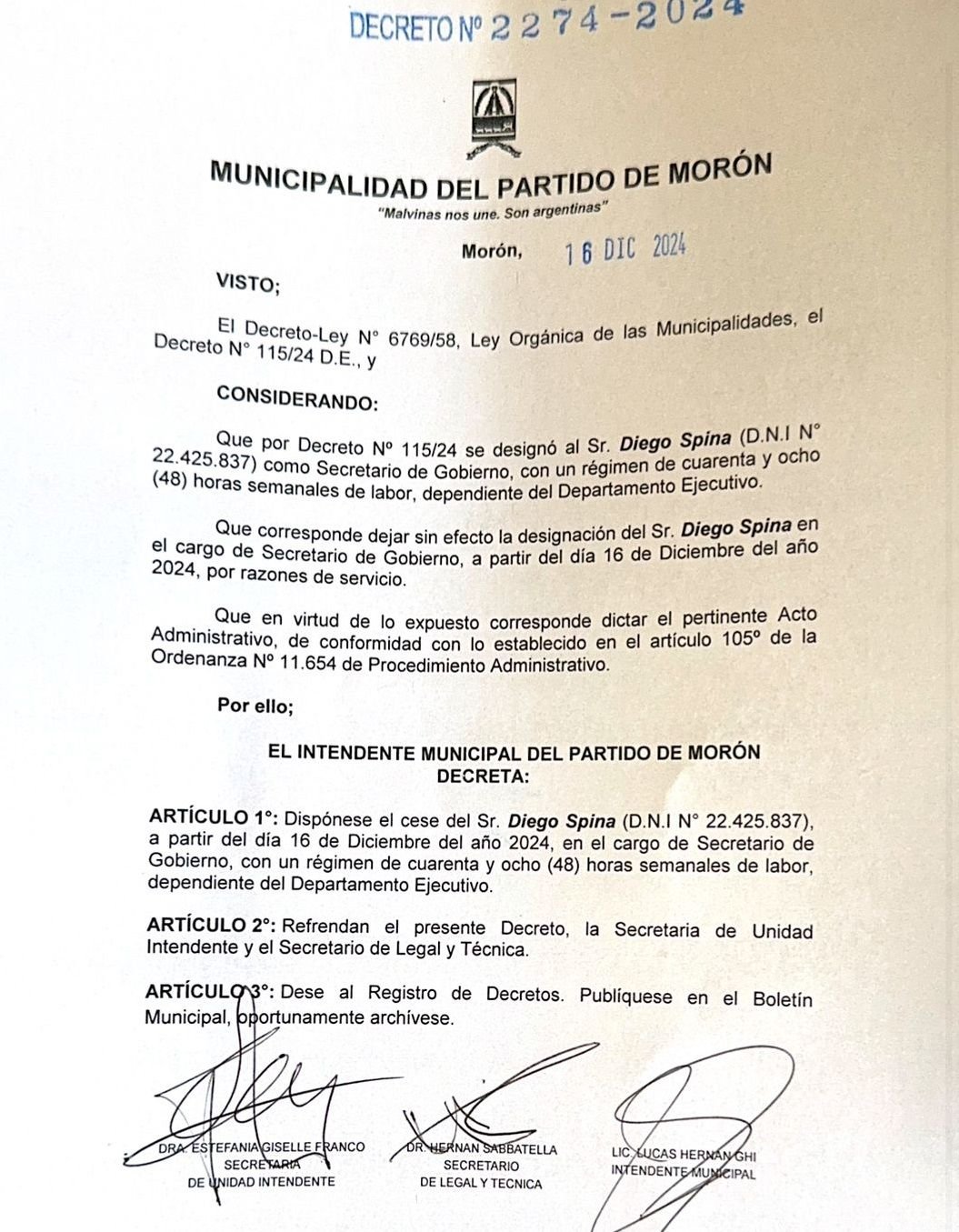 Ghi rompió con Sabbatella y rediseña su Gabinete.