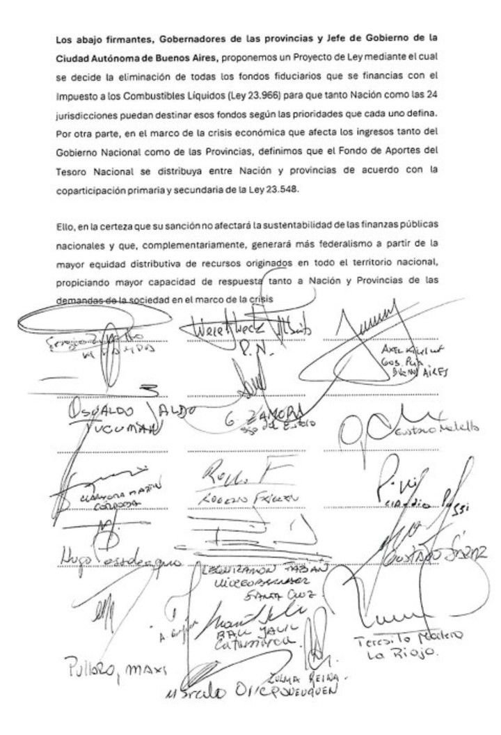 Los gobernadores presentarán un proyecto de ley propio para asegurarse recursos por ATN y el impuesto a los combustibles